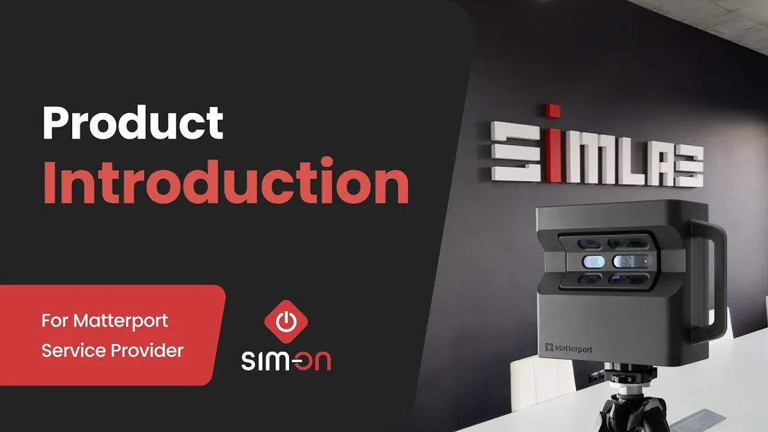 Title card reading Product Introduction for Matterport Service Provider, with the SIMLAB logo, a Matterport camera and the SIM-ON logo.